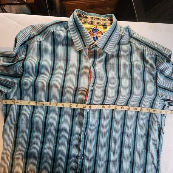 Robert Graham Men's Aqua Vertical Stripe Long Sleeve Shirt With Cuff Accents XXL - Picture 5 of 12